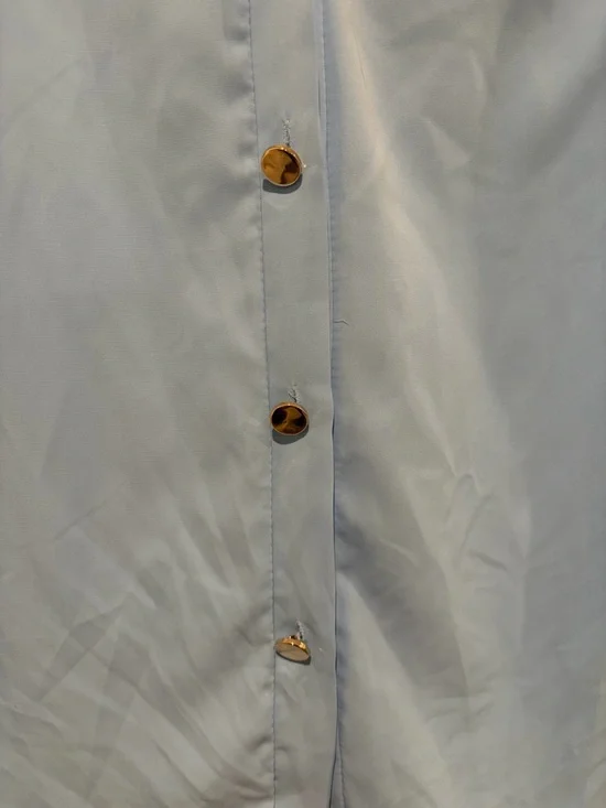 Women's Classic Light Blue V-Neck Button Blouse - Picture 3 of 6